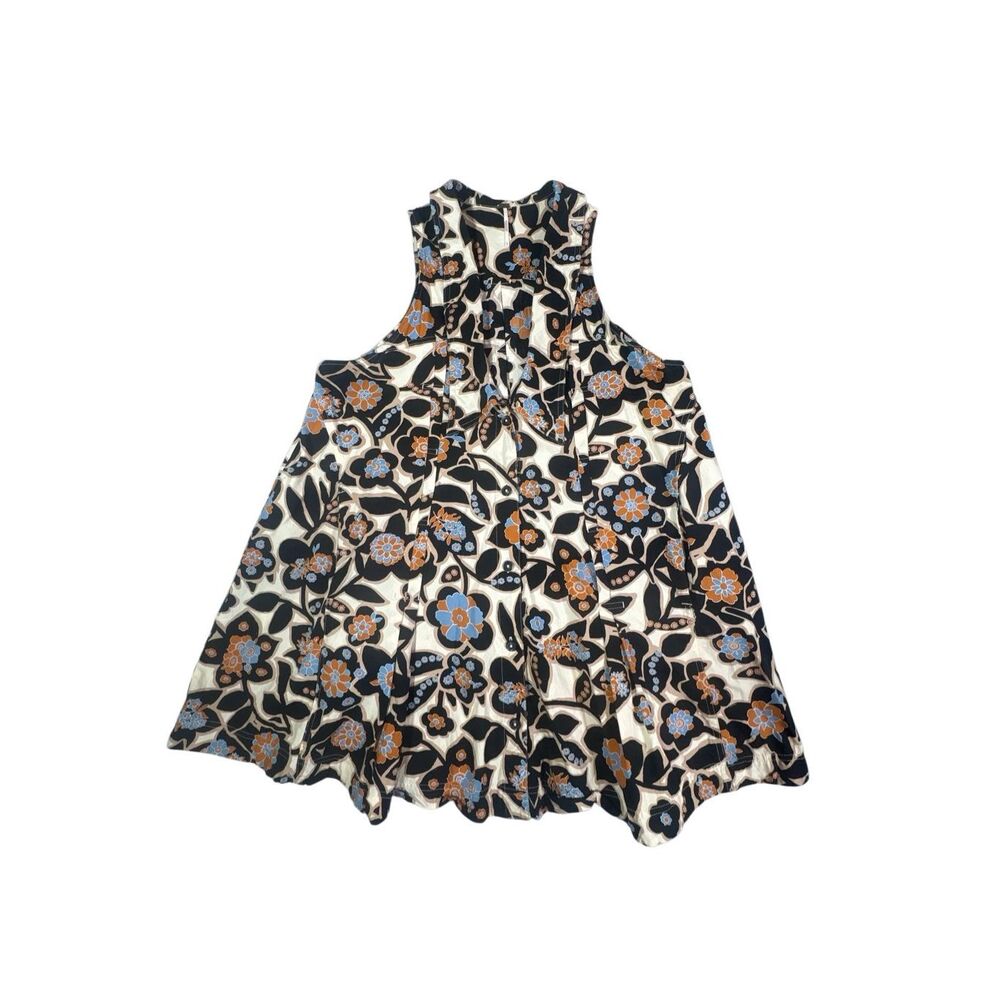 Free People Floral Mini Dress Women Large XL Boho Mod Retro Pockets